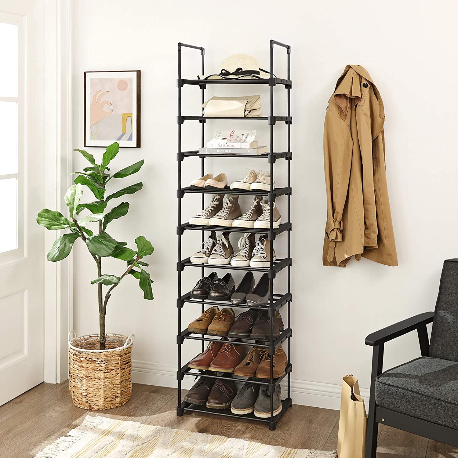 Modularni metalni sustav za pohranu cipela na 10 razina 45x174x30 cm, crni | SONGMICS-vitahome.hr