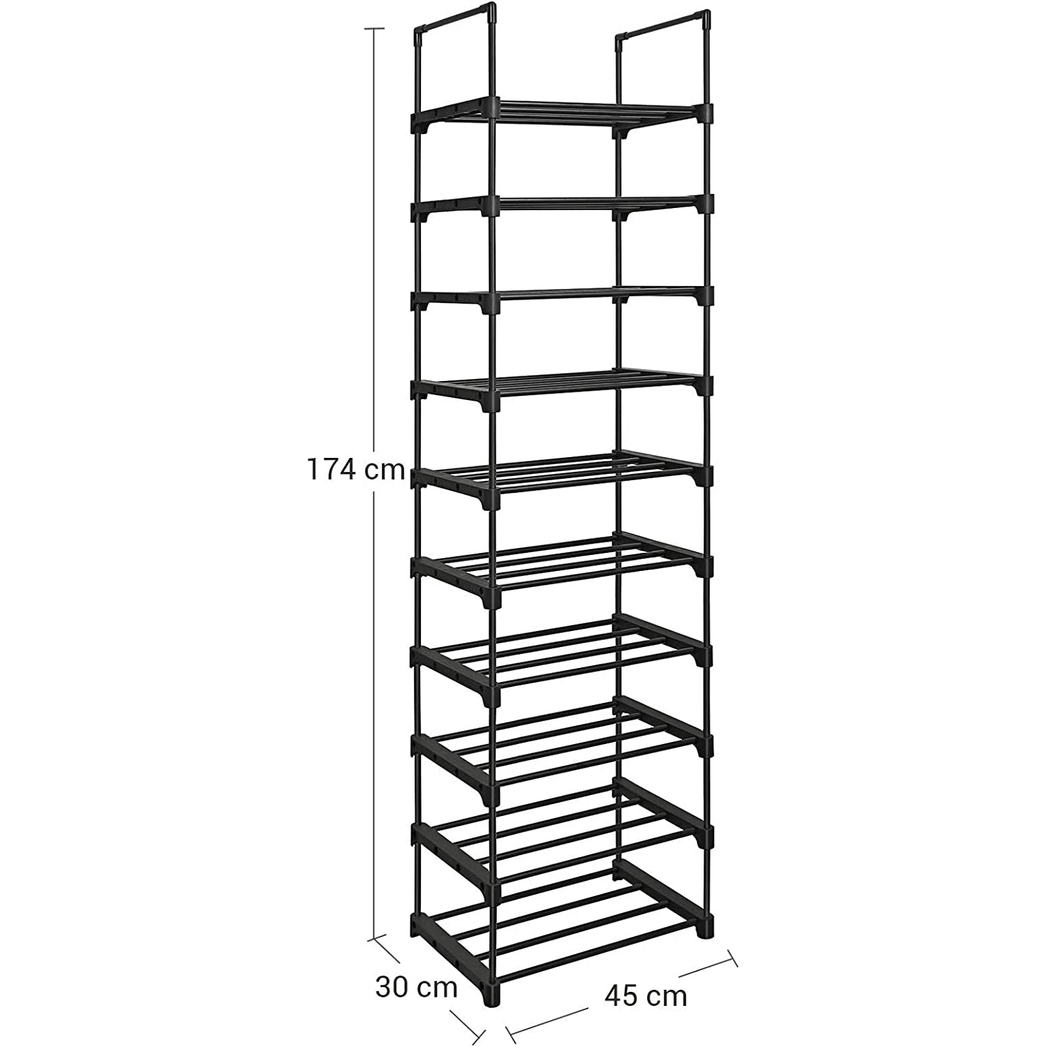 Modularni metalni sustav za pohranu cipela na 10 razina 45x174x30 cm, crni | SONGMICS-vitahome.hr