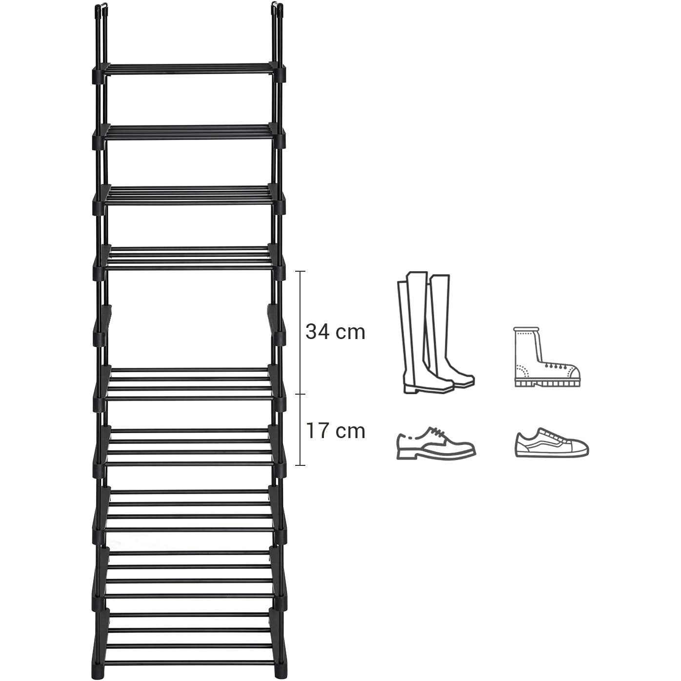 Modularni metalni sustav za pohranu cipela na 10 razina 45x174x30 cm, crni | SONGMICS-vitahome.hr
