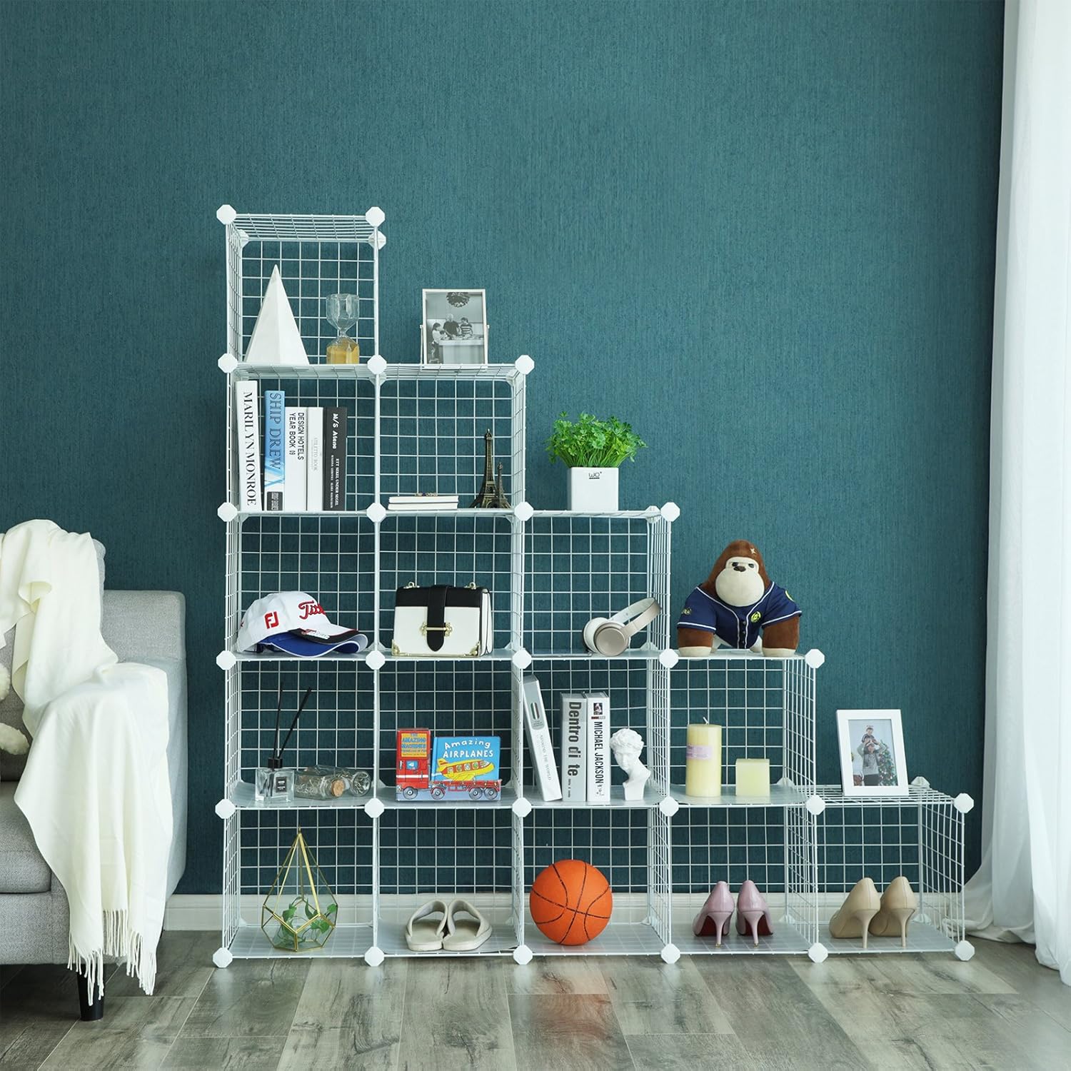 Modularni organizator za pohranu s 16 kocki, 123 x 31 x 123 cm, bijeli | SONGMICS-vitahome.hr