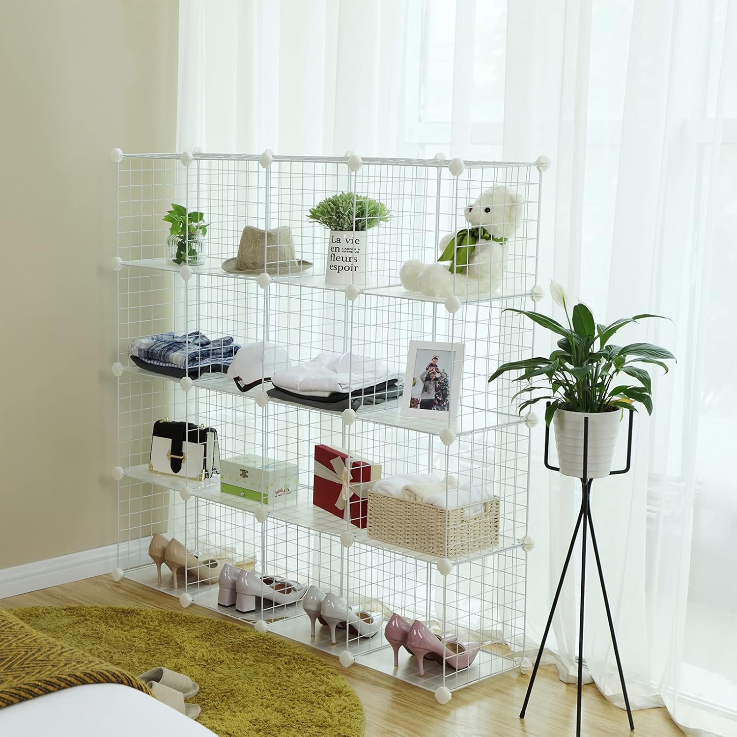 Modularni organizator za pohranu s 16 kocki, 123 x 31 x 123 cm, bijeli | SONGMICS-vitahome.hr
