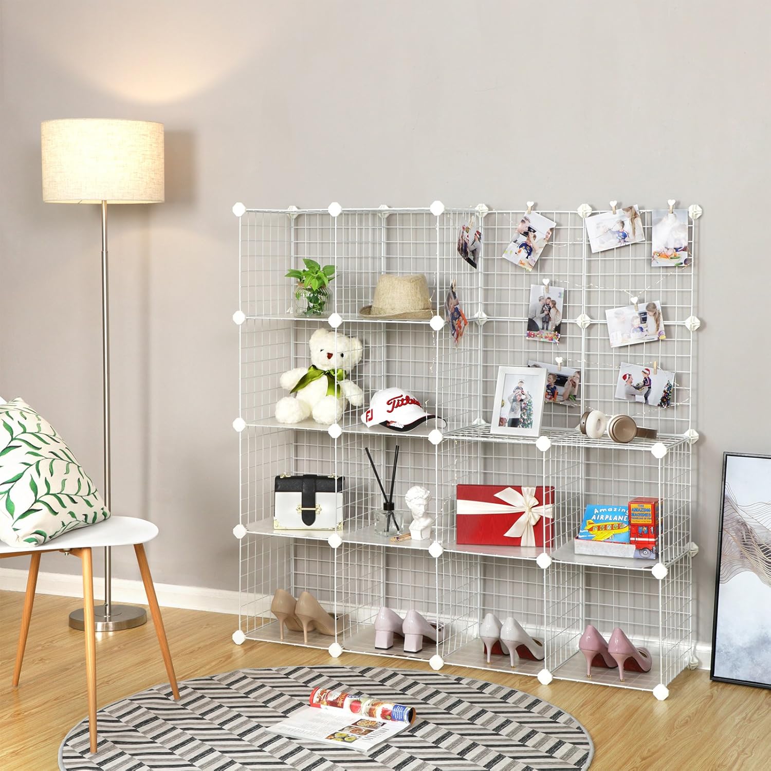 Modularni organizator za pohranu s 16 kocki, 123 x 31 x 123 cm, bijeli | SONGMICS-vitahome.hr