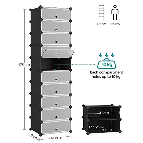 Modularni, plastični organizator za obuću, 40 x 30 x 17 cm po odjeljku, crni | SONGMICS-vitahome.hr