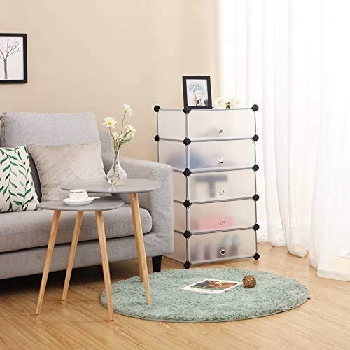 Modularni, plastični stalak za cipele s 10 pretinaca, svaki pretinac 40x30x17cm, bijeli | SONGMICS-vitahome.hr