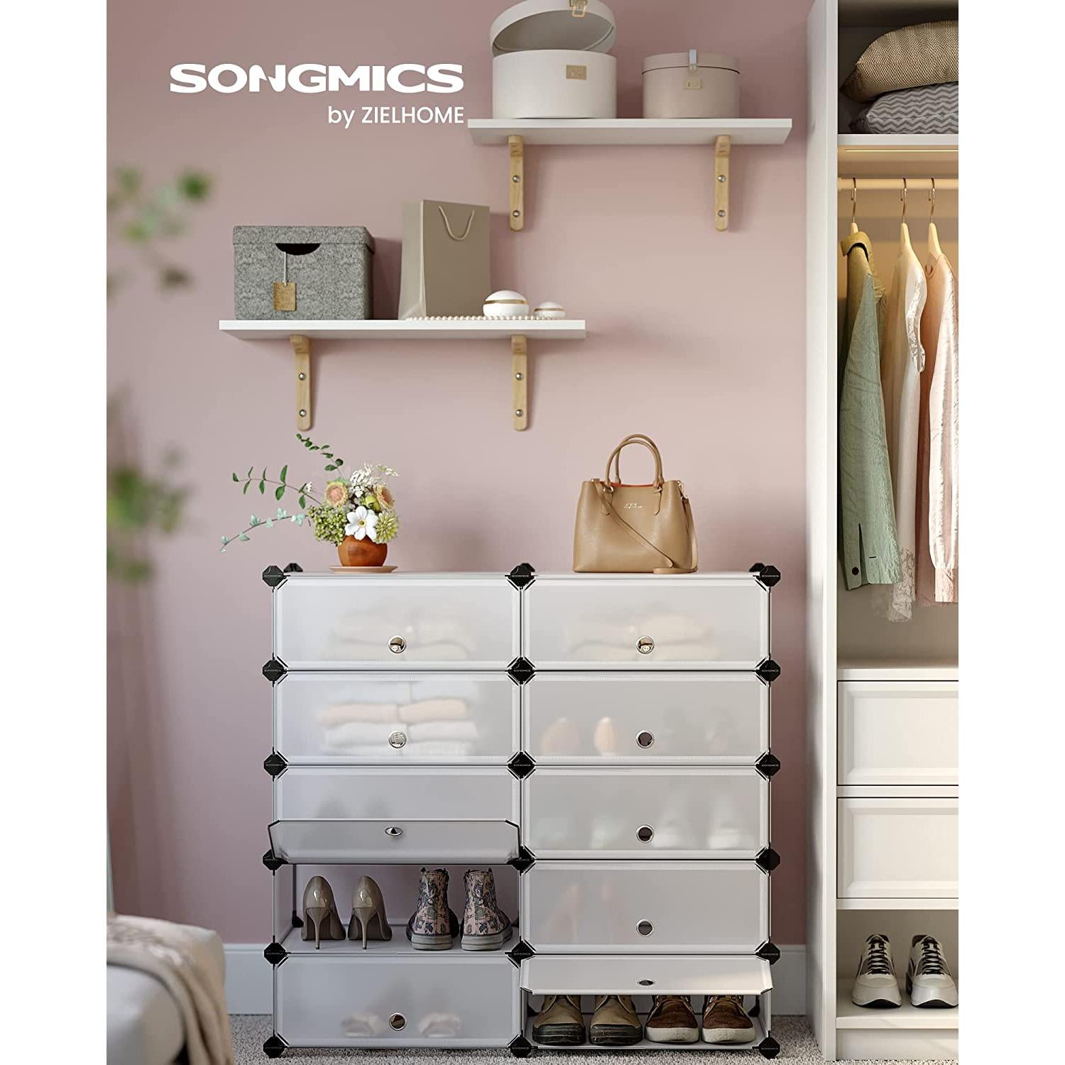 Modularni, plastični stalak za cipele s 10 pretinaca, svaki pretinac 40x30x17cm, bijeli | SONGMICS-vitahome.hr