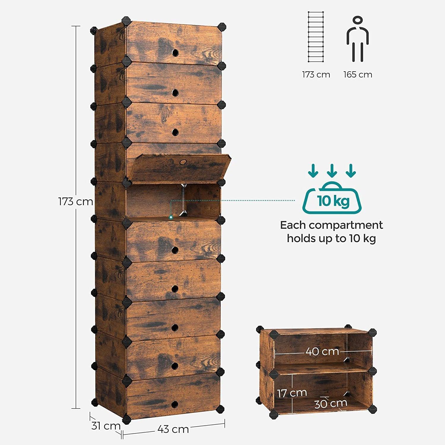 Modularni, plastični stalak za cipele s 10 pretinaca, svaki pretinac 40x30x17cm, smeđi | SONGMICS-vitahome.hr