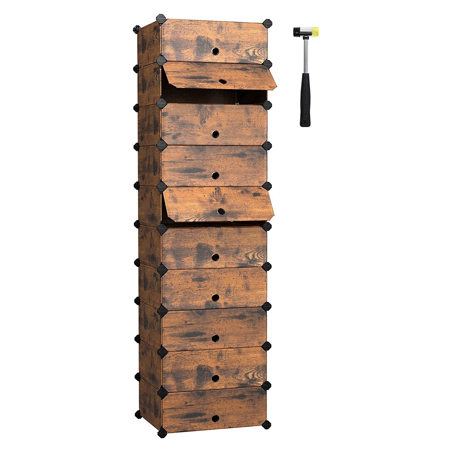 Modularni, plastični stalak za cipele s 10 pretinaca, svaki pretinac 40x30x17cm, smeđi | SONGMICS-vitahome.hr