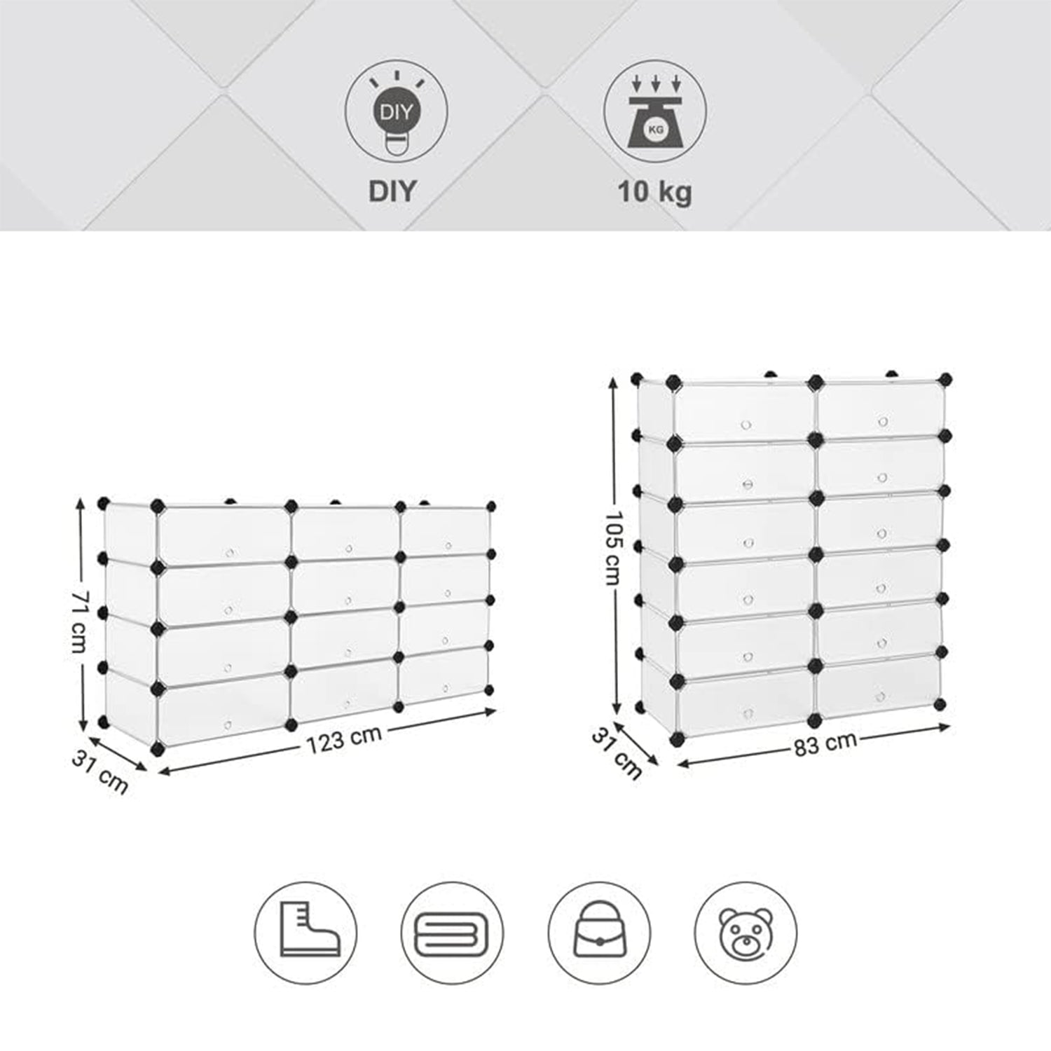 Modularni, plastični stalak za cipele s 12 pretinaca, svaki pretinac 40x30x17cm, bijeli | SONGMICS-vitahome.hr