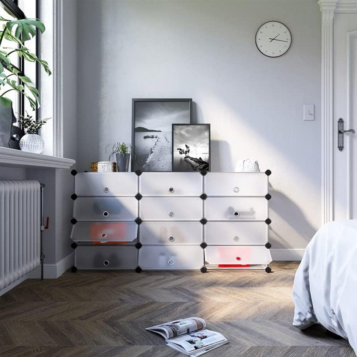 Modularni, plastični stalak za cipele s 12 pretinaca, svaki pretinac 40x30x17cm, bijeli | SONGMICS-vitahome.hr