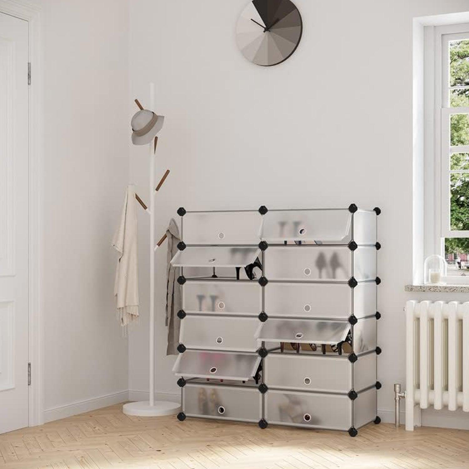 Modularni, plastični stalak za cipele s 12 pretinaca, svaki pretinac 40x30x17cm, bijeli | SONGMICS-vitahome.hr