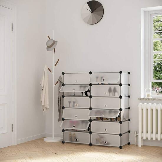 Modularni, plastični stalak za cipele s 12 pretinaca, svaki pretinac 40x30x17cm, bijeli | SONGMICS-vitahome.hr