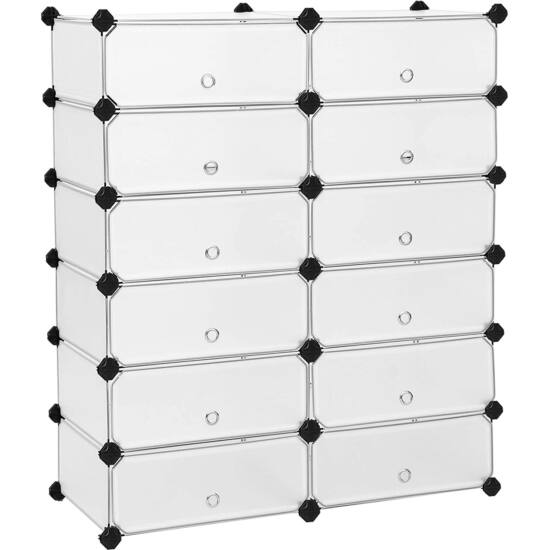 Modularni, plastični stalak za cipele s 12 pretinaca, svaki pretinac 40x30x17cm, bijeli | SONGMICS-vitahome.hr