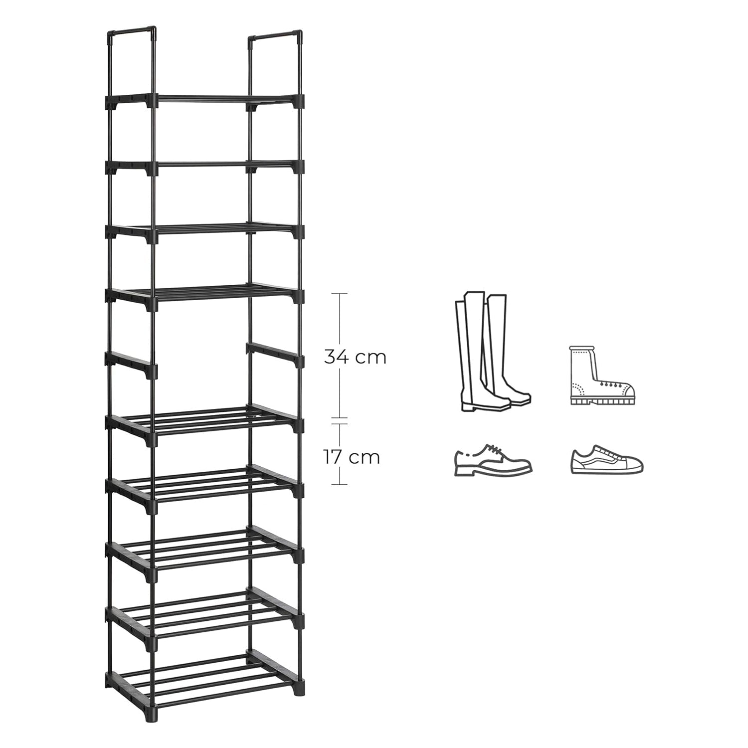Modularni stalak za cipele, metalni sustav za odlaganje cipela, crna | SONGMICS-vitahome.hr