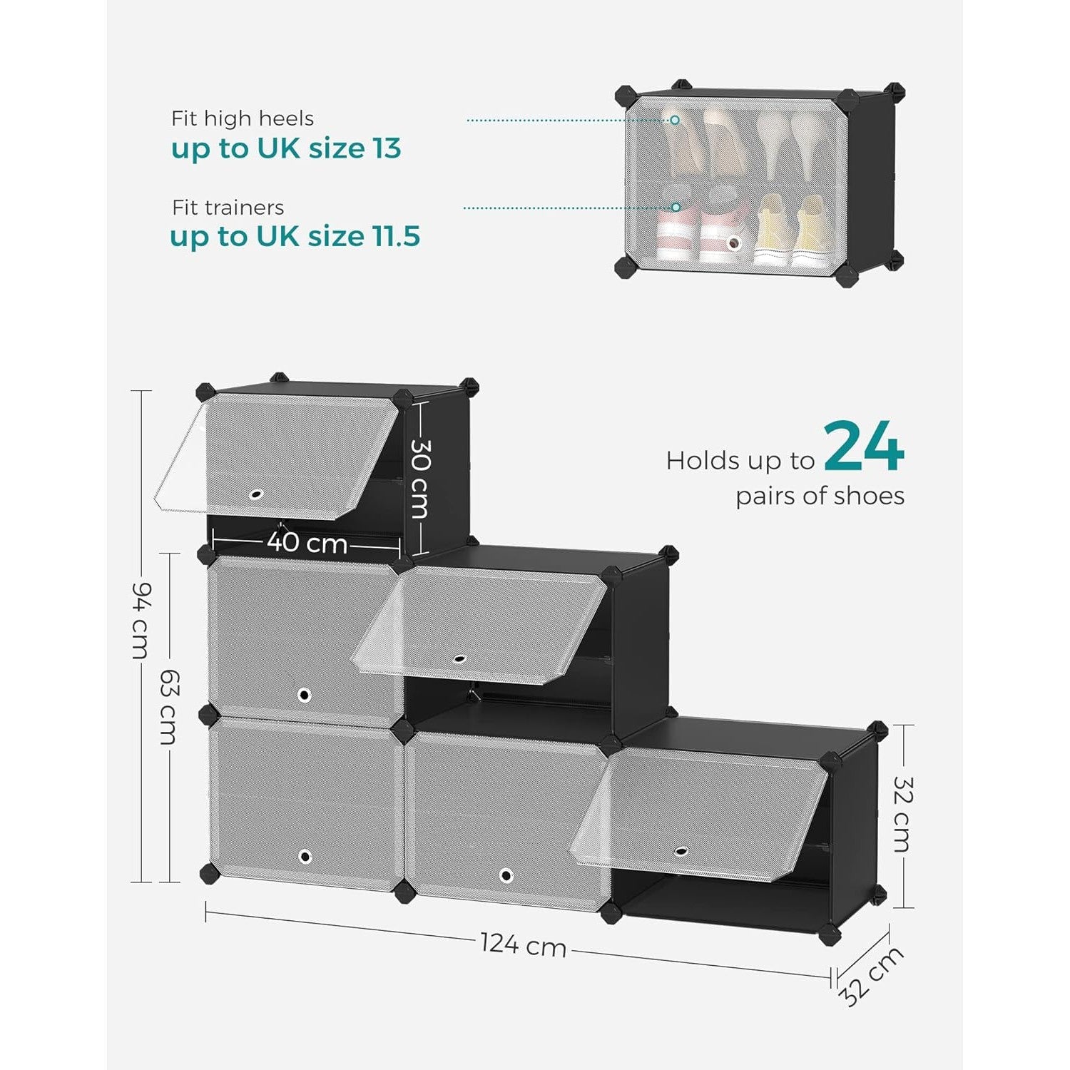 Modularni, stalak za cipele s 6 pretinaca, svaki pretinac 30x40x30cm, crni | SONGMICS-vitahome.hr