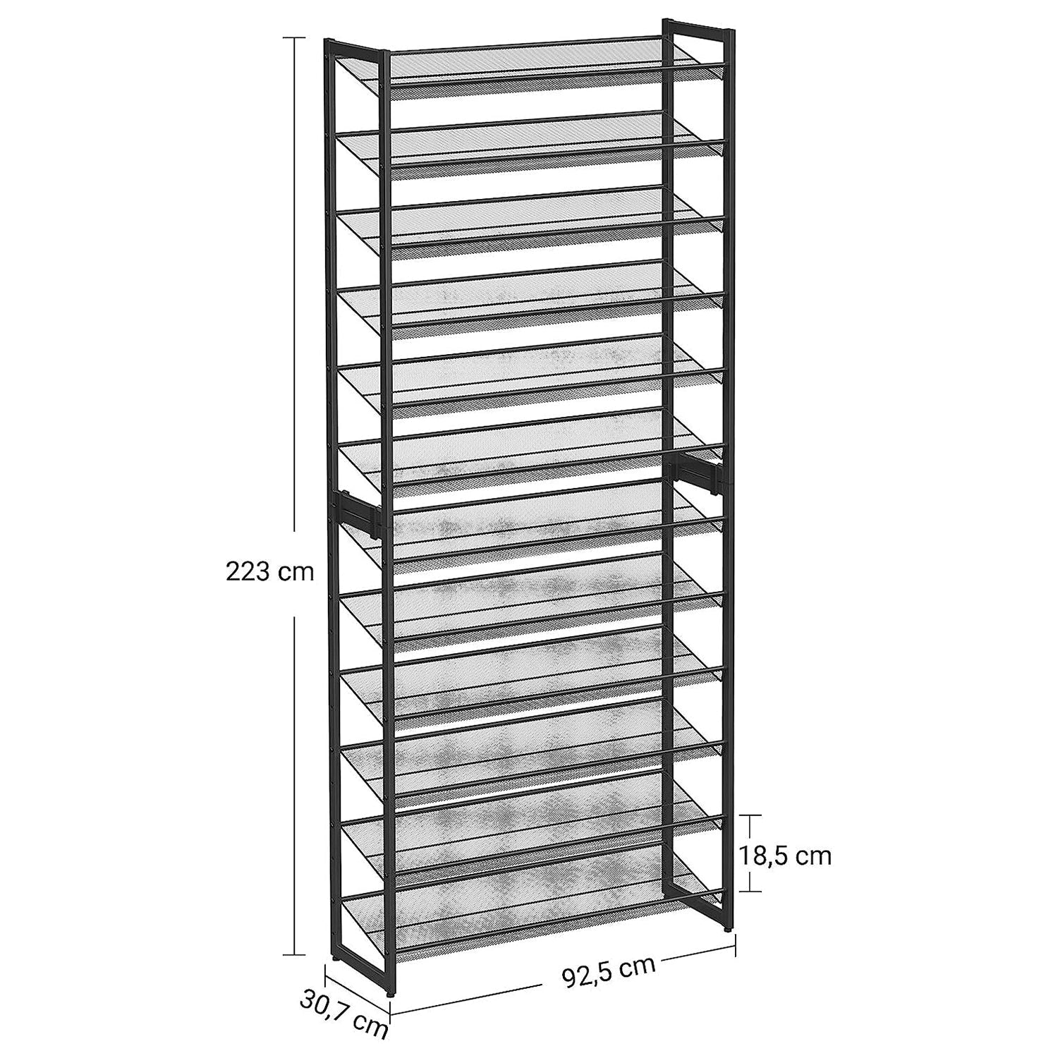 Modularni stalak za cipele s podesivim policama za do 60 pari cipela, crni | SONGMICS-vitahome.hr