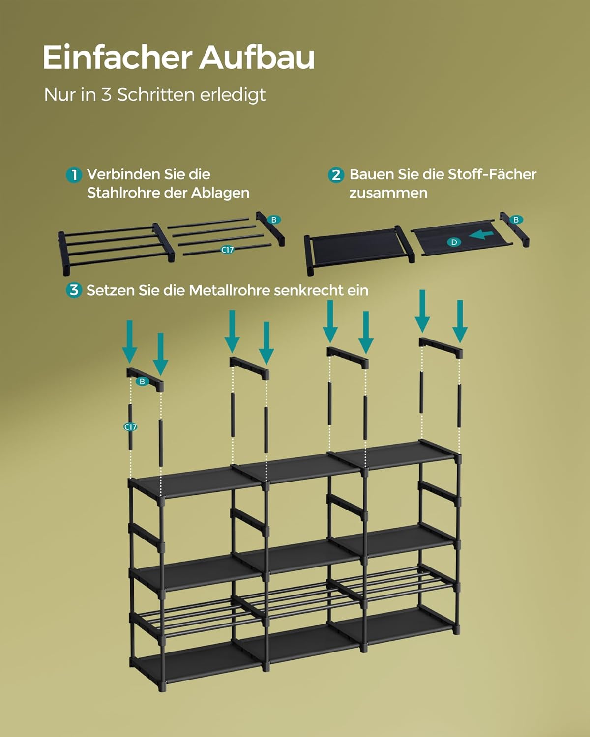 Modularni stalak za obuću s 8 polica, 29,5 x 129 x 157,6 cm, crna | SONGMICS-vitahome.hr