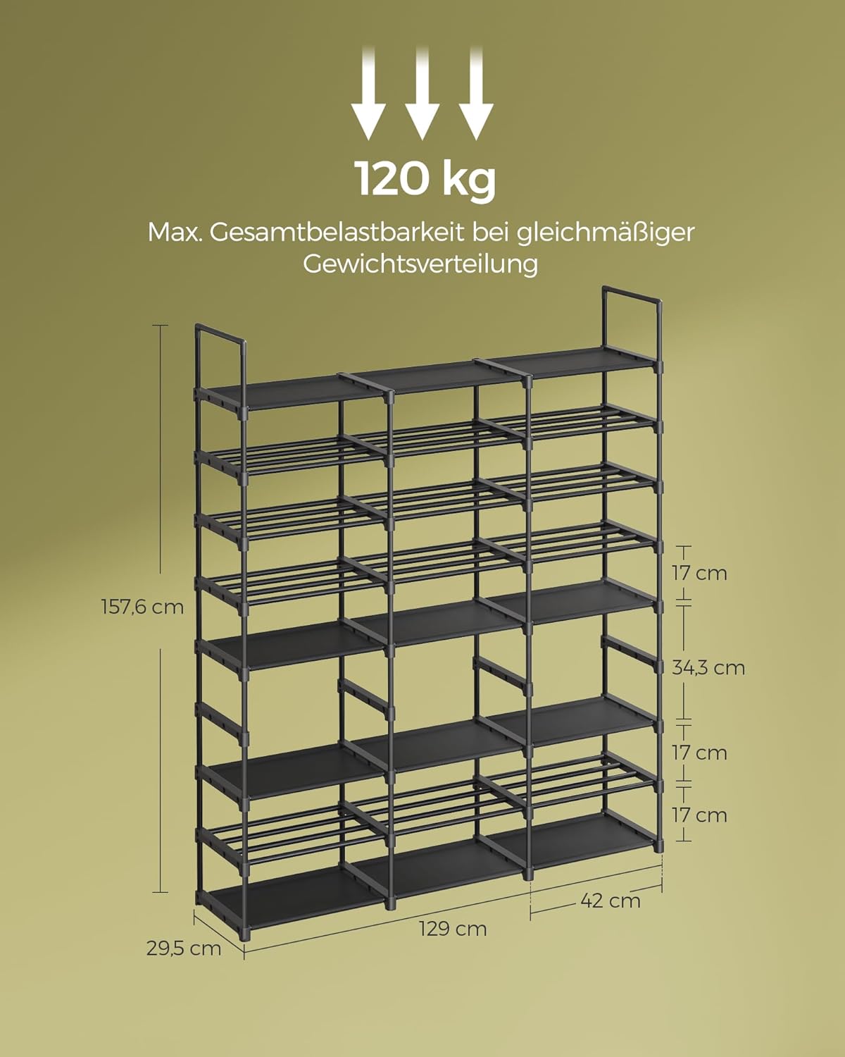Modularni stalak za obuću s 8 polica, 29,5 x 129 x 157,6 cm, crna | SONGMICS-vitahome.hr