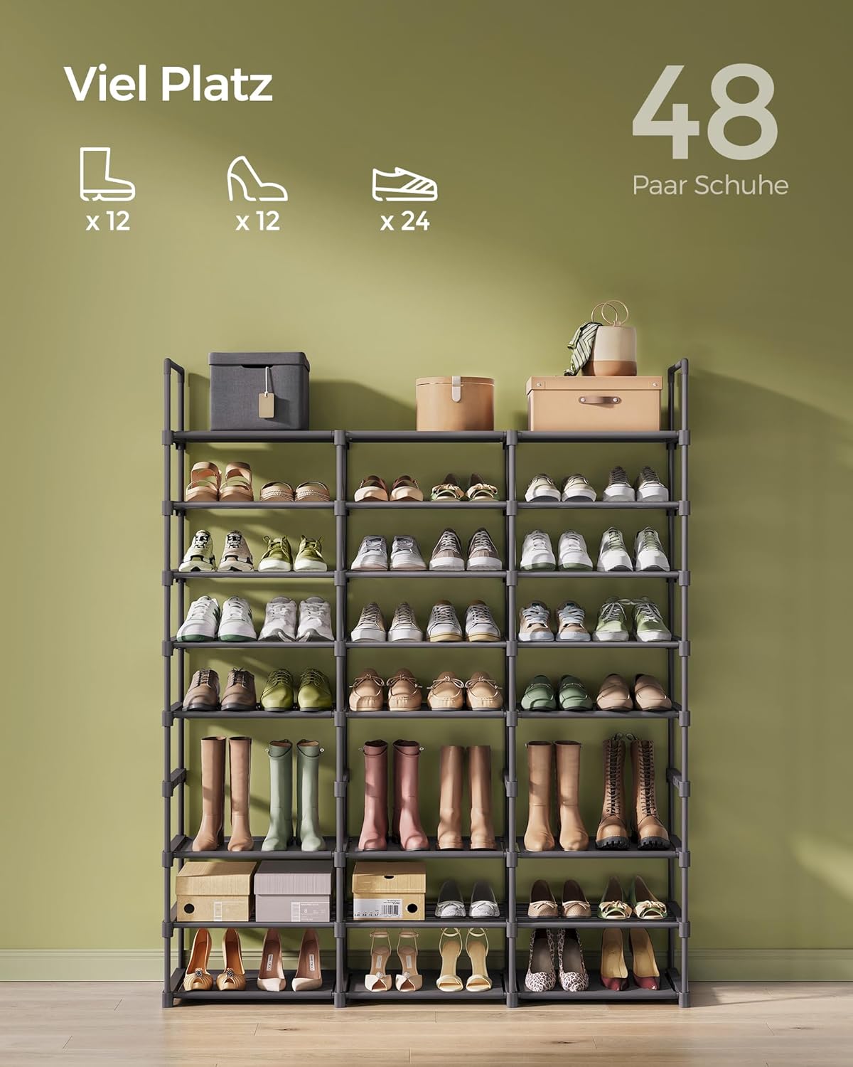 Modularni stalak za obuću s 8 polica, 29,5 x 129 x 157,6 cm, crna | SONGMICS-vitahome.hr