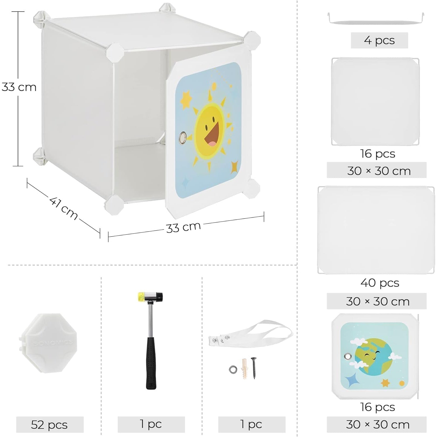 Modularni sustav za pohranu, 16 kockica za pohranu igračaka, bijele boje | SONGMICS-vitahome.hr