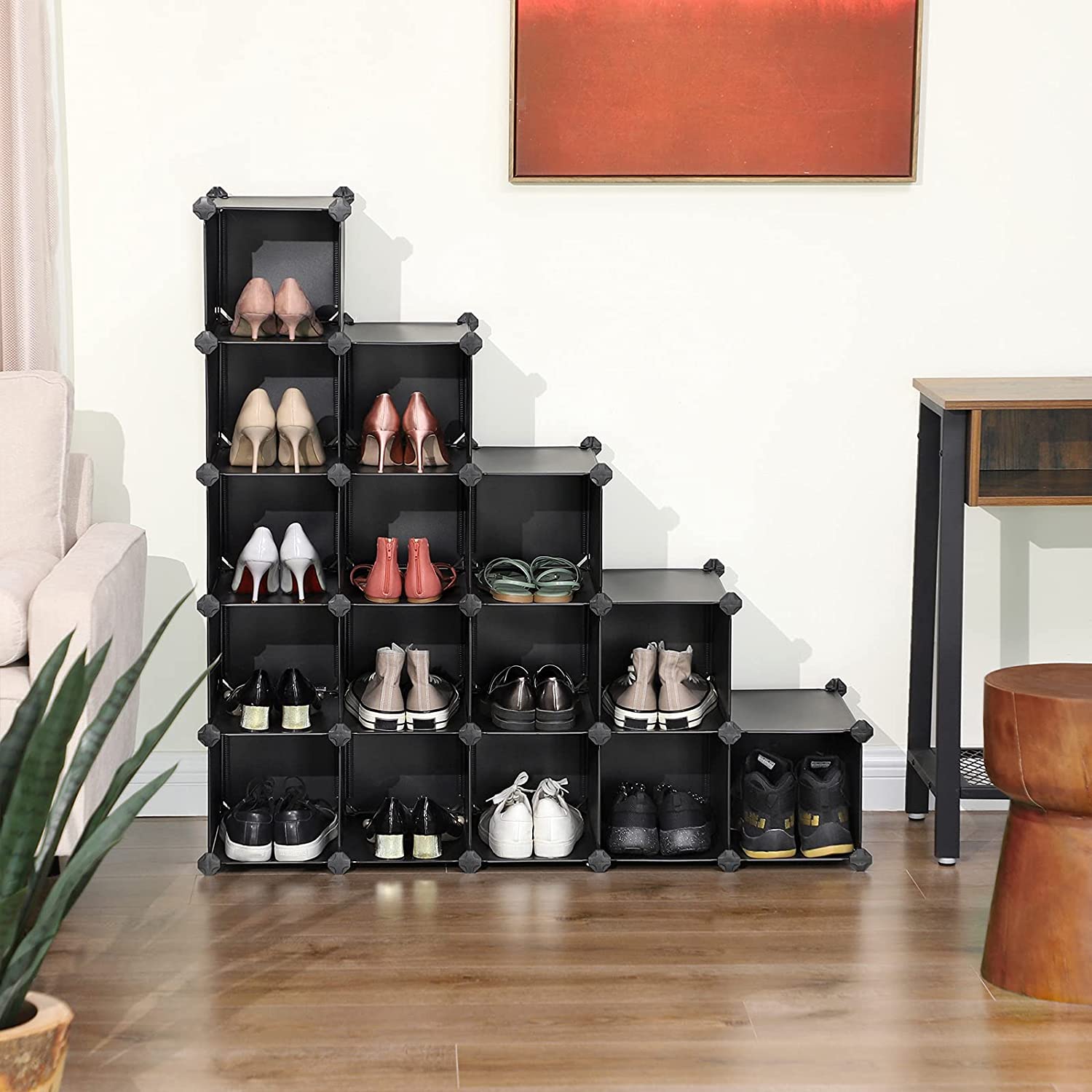 Modularni sustav za pohranu, stalak za cipele s 15 pretinaca, prozirno-crni | SONGMICS-vitahome.hr