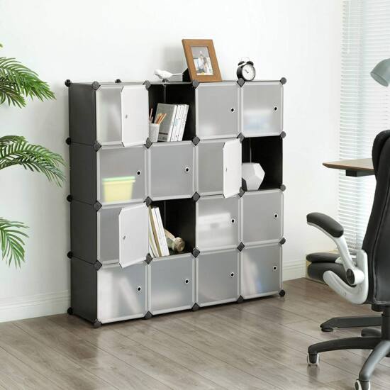 Modularni sustav za pohranu, stalak za cipele s 15 pretinaca, prozirno-crni | SONGMICS-vitahome.hr
