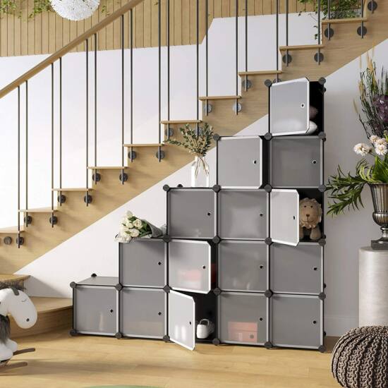 Modularni sustav za pohranu, stalak za cipele s 15 pretinaca, prozirno-crni | SONGMICS-vitahome.hr