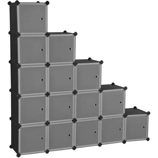Modularni sustav za pohranu, stalak za cipele s 15 pretinaca, prozirno-crni | SONGMICS-vitahome.hr
