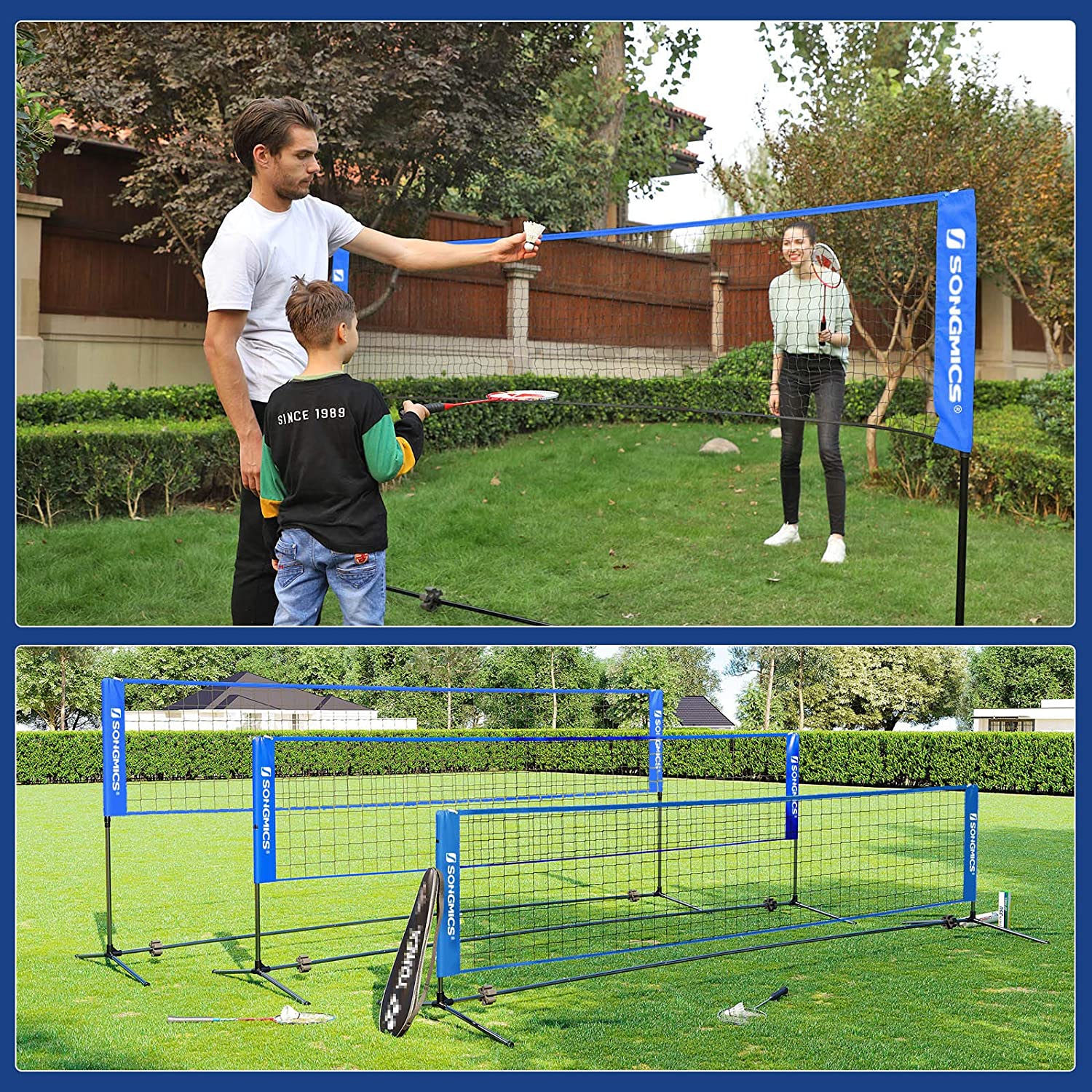 Mreža za badminton 300 x 155 x 103 cm, plava | SONGMICS-vitahome.hr