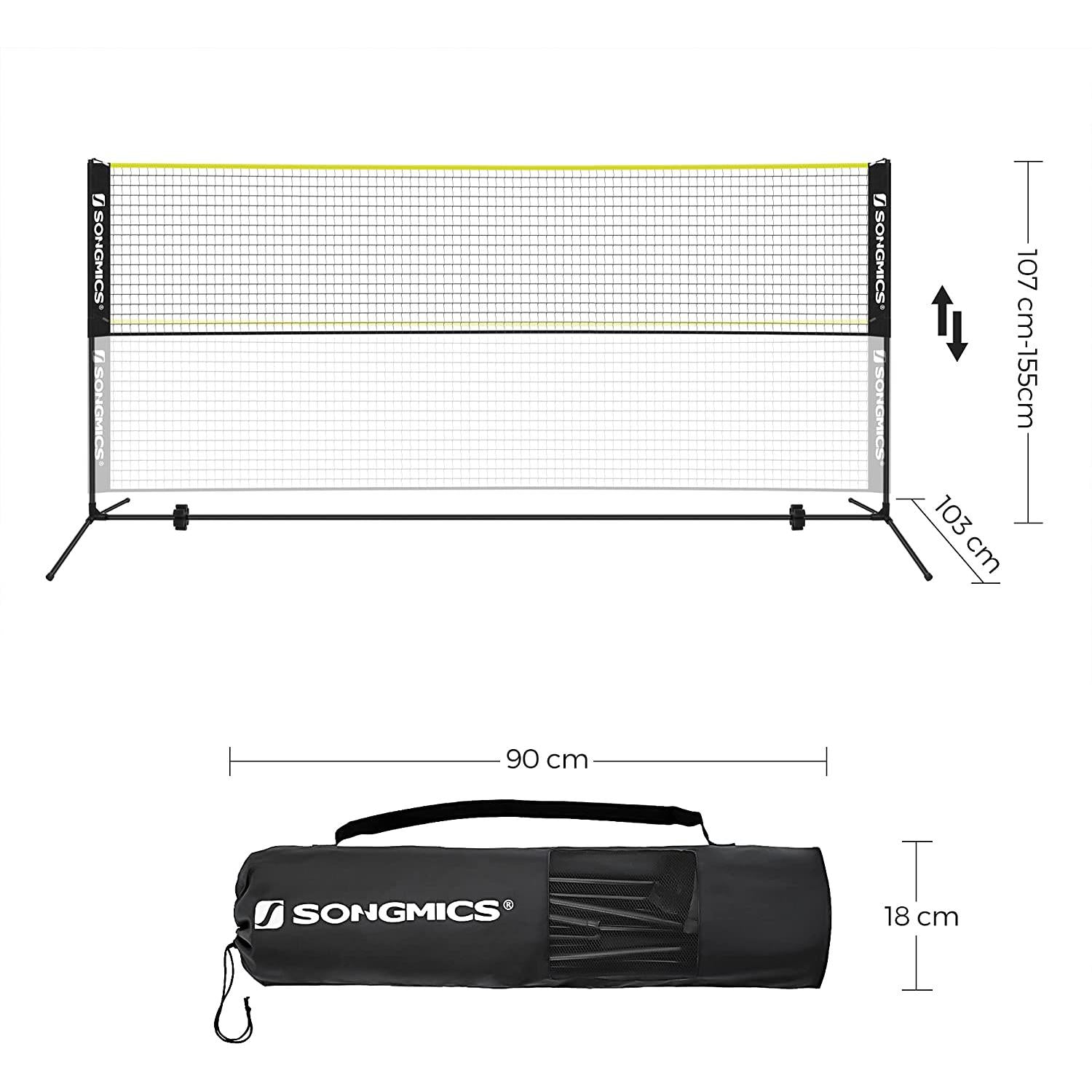 mreža za badminton 400x155 cm, crno-žuta | SONGMICS-vitahome.hr
