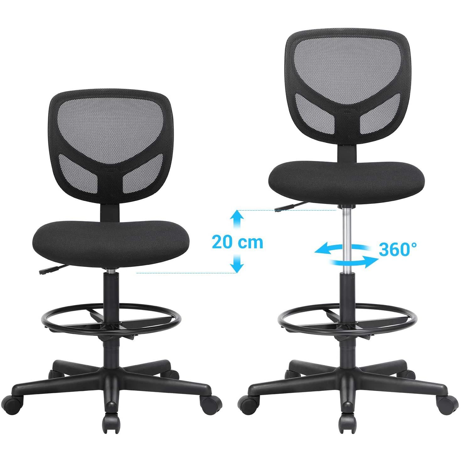 Mrežasta uredska stolica bez naslona za ruke, visina sjedala 55-75 cm, | SONGMICS-vitahome.hr