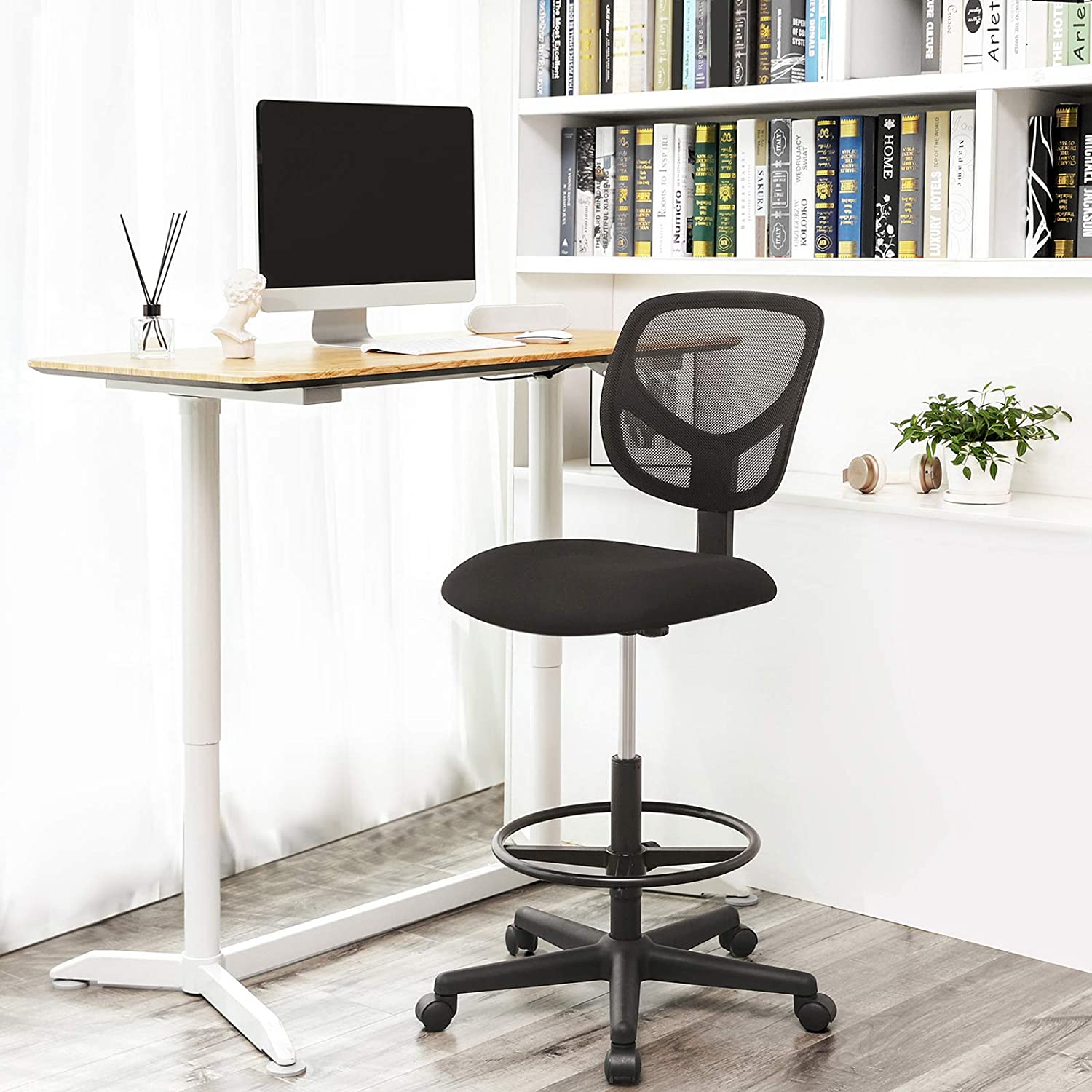 Mrežasta uredska stolica bez naslona za ruke, visina sjedala 55-75 cm, | SONGMICS-vitahome.hr