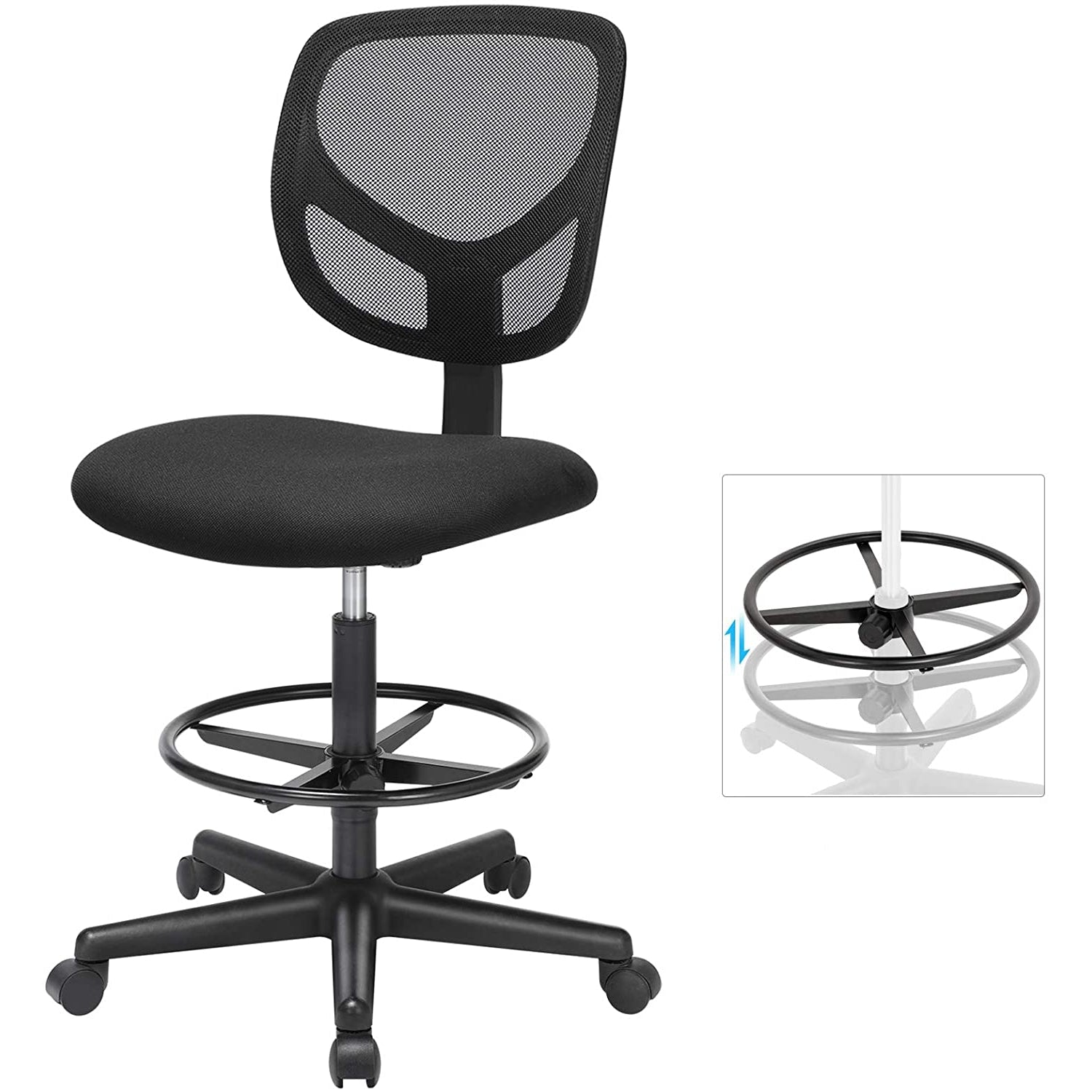 Mrežasta uredska stolica bez naslona za ruke, visina sjedala 55-75 cm, | SONGMICS-vitahome.hr