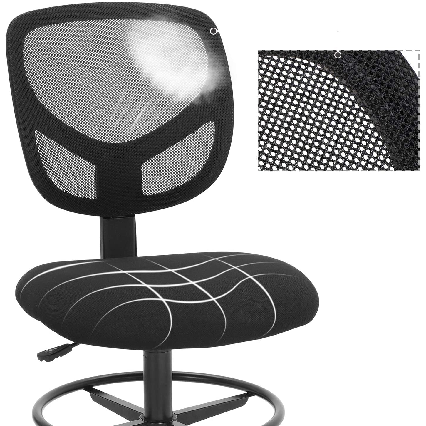 Mrežasta uredska stolica bez naslona za ruke, visina sjedala 55-75 cm, | SONGMICS-vitahome.hr