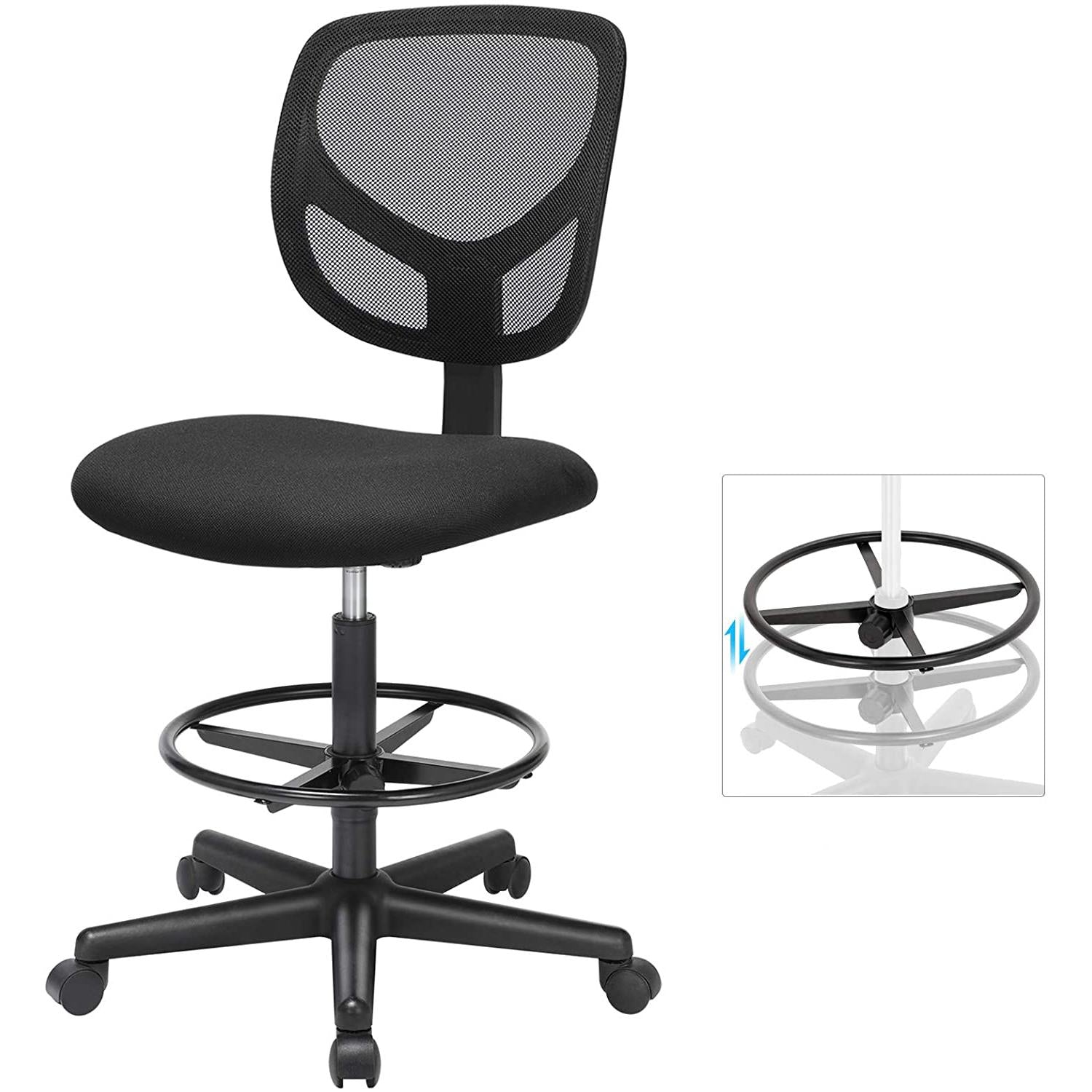 Mrežasta uredska stolica bez naslona za ruke, visina sjedala 55-75 cm, | SONGMICS-vitahome.hr