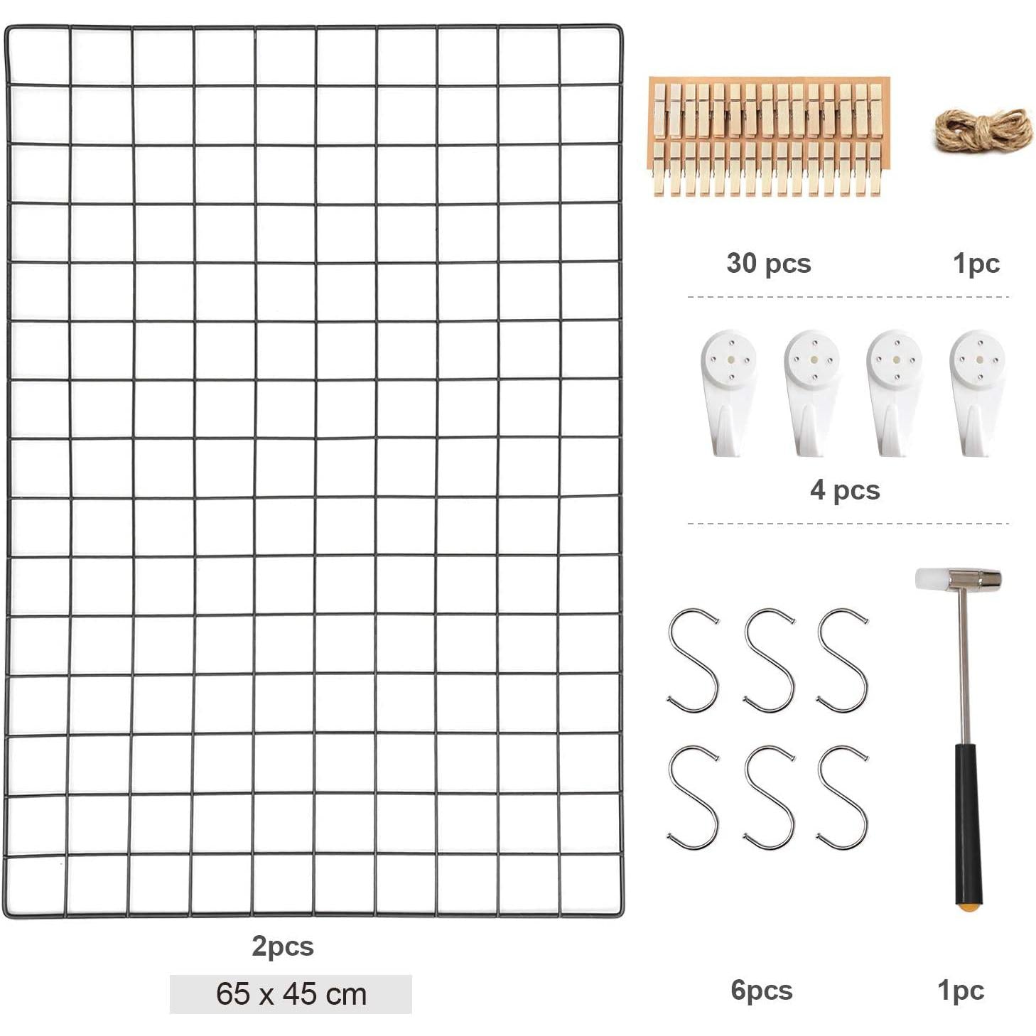 Mrežaste ploče, set od 2 komada, zidni ukras od metalne mreže, crne | SONGMICS-vitahome.hr