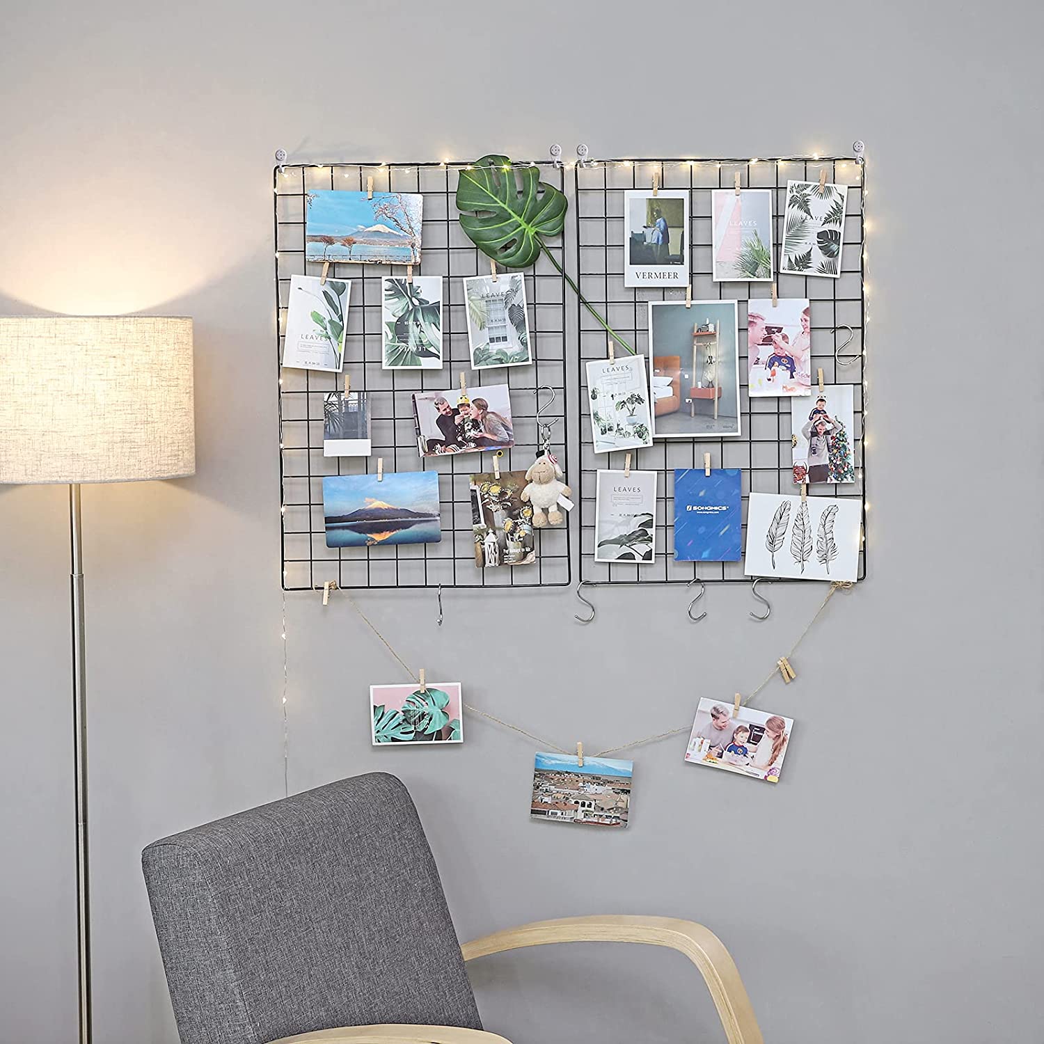Mrežaste ploče, set od 2 komada, zidni ukras od metalne mreže, crne | SONGMICS-vitahome.hr