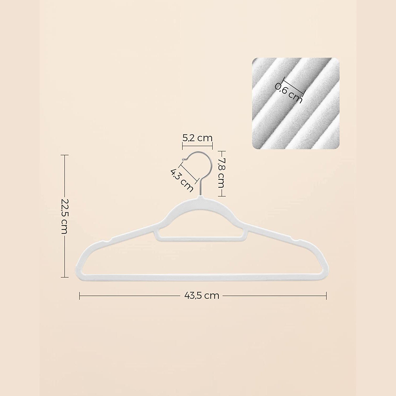 Neklizajuće baršunaste vješalice,pakiranje od 20 kom, bijele | SONGMICS-vitahome.hr