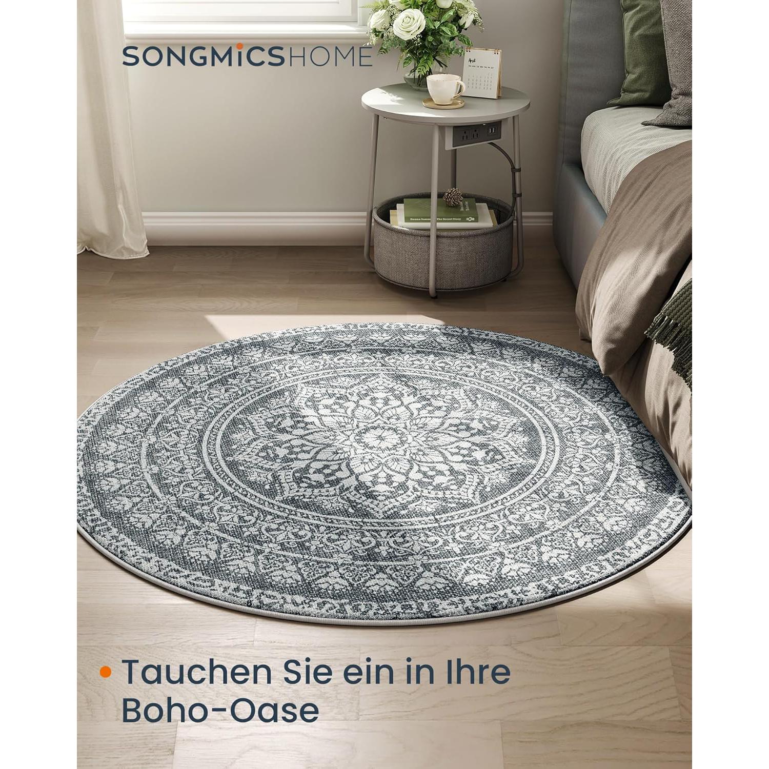 Neklizajući, okrugli tepih promjera 120 cm, periv u perilici, antracit sive boje | SONGMICS-vitahome.hr