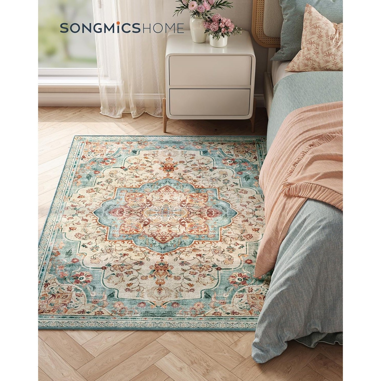 Neklizajući tepih 120 x 170cm tradicionalnog vintage stila, akvamarin boje | SONGMICS-vitahome.hr