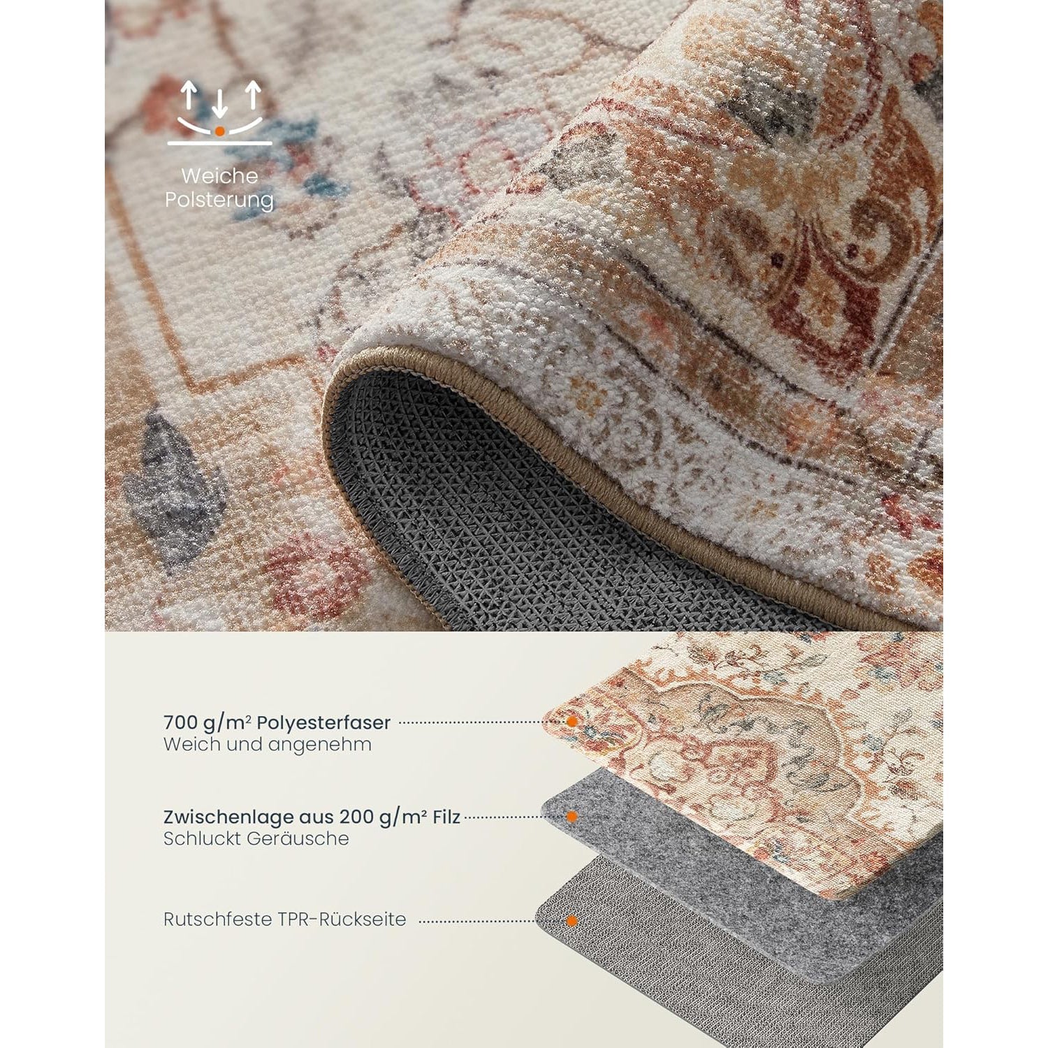 Neklizajući tepih 120x170 cm tradicionalnog vintage stila, cappuccino bež | SONGMICS-vitahome.hr