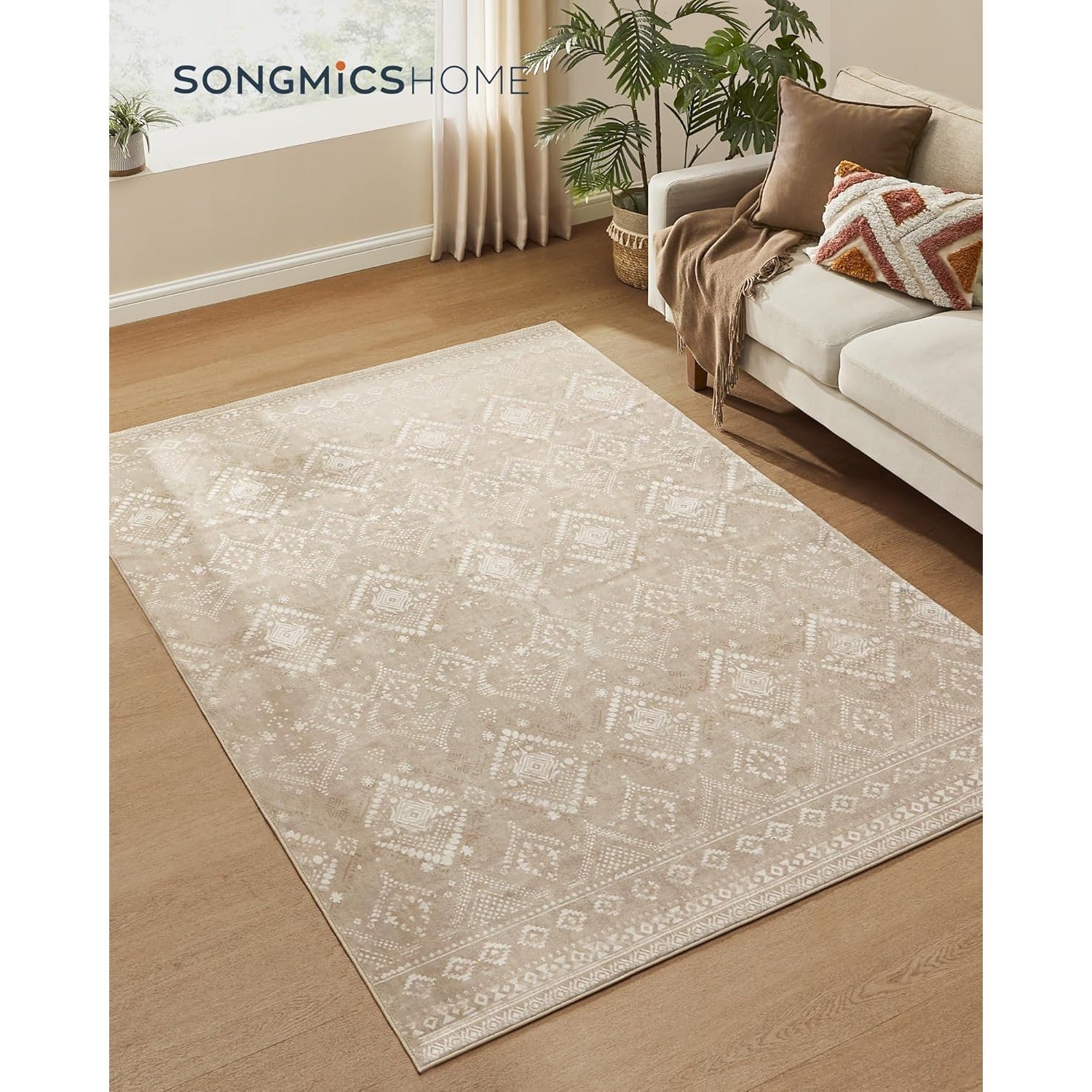 Neklizajući tepih 160 x 230 cm, kratke dlake, boho stil, cappuccino bež boje | SONGMICS-vitahome.hr