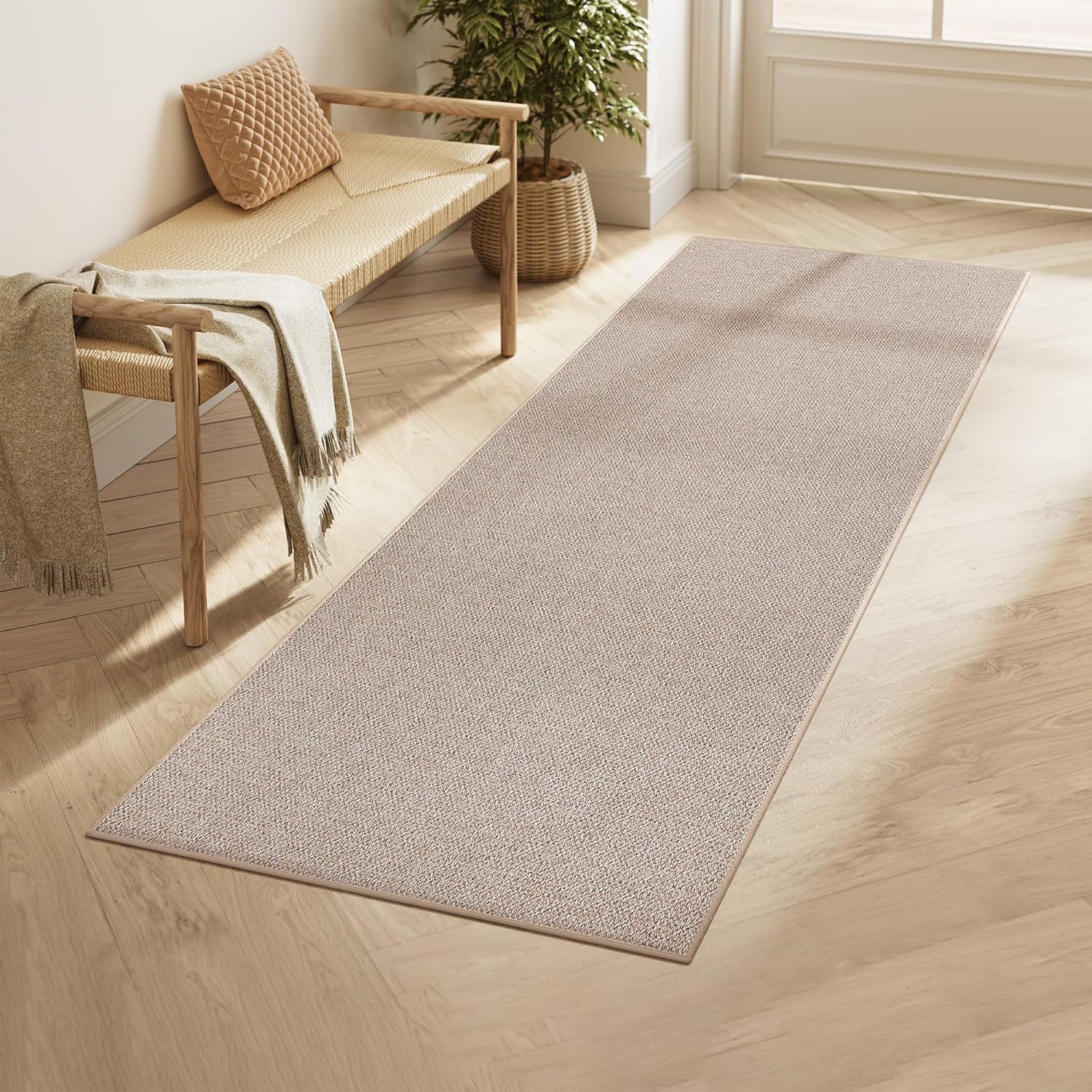 Neklizajući tepih 80 x 200 cm, periv u perilici, imitacija jute, smeđe boje | SONGMICS-vitahome.hr