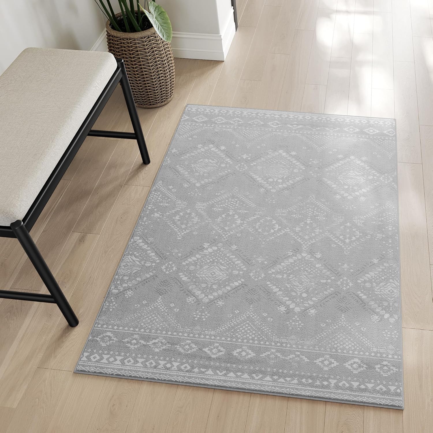 Neklizajući tepih boho stila, periv u perilici, 80 x 150 cm, svijetlosivi | SONGMICS-vitahome.hr
