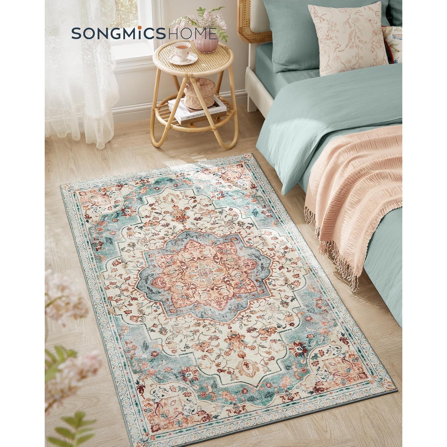 Neklizajući tepih tradicionalnog vintage stila, 92 x 153 cm, akvamarin boje | SONGMICS-vitahome.hr