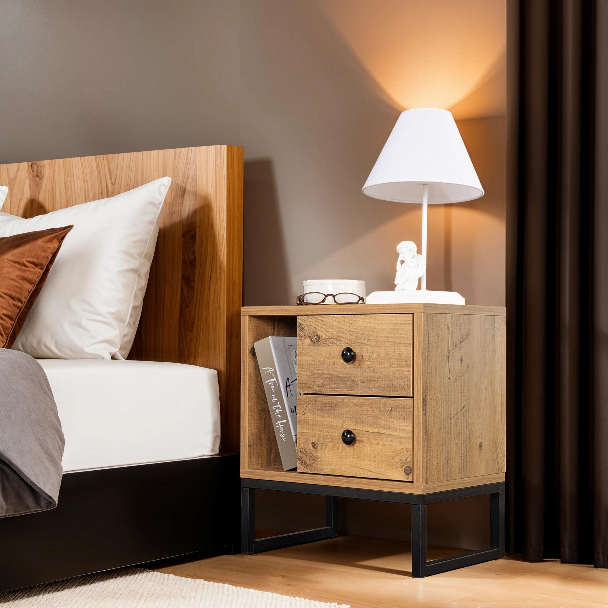 Noćni ormarić Glimmer - Atlantic Pine, Black | AG-vitahome.hr