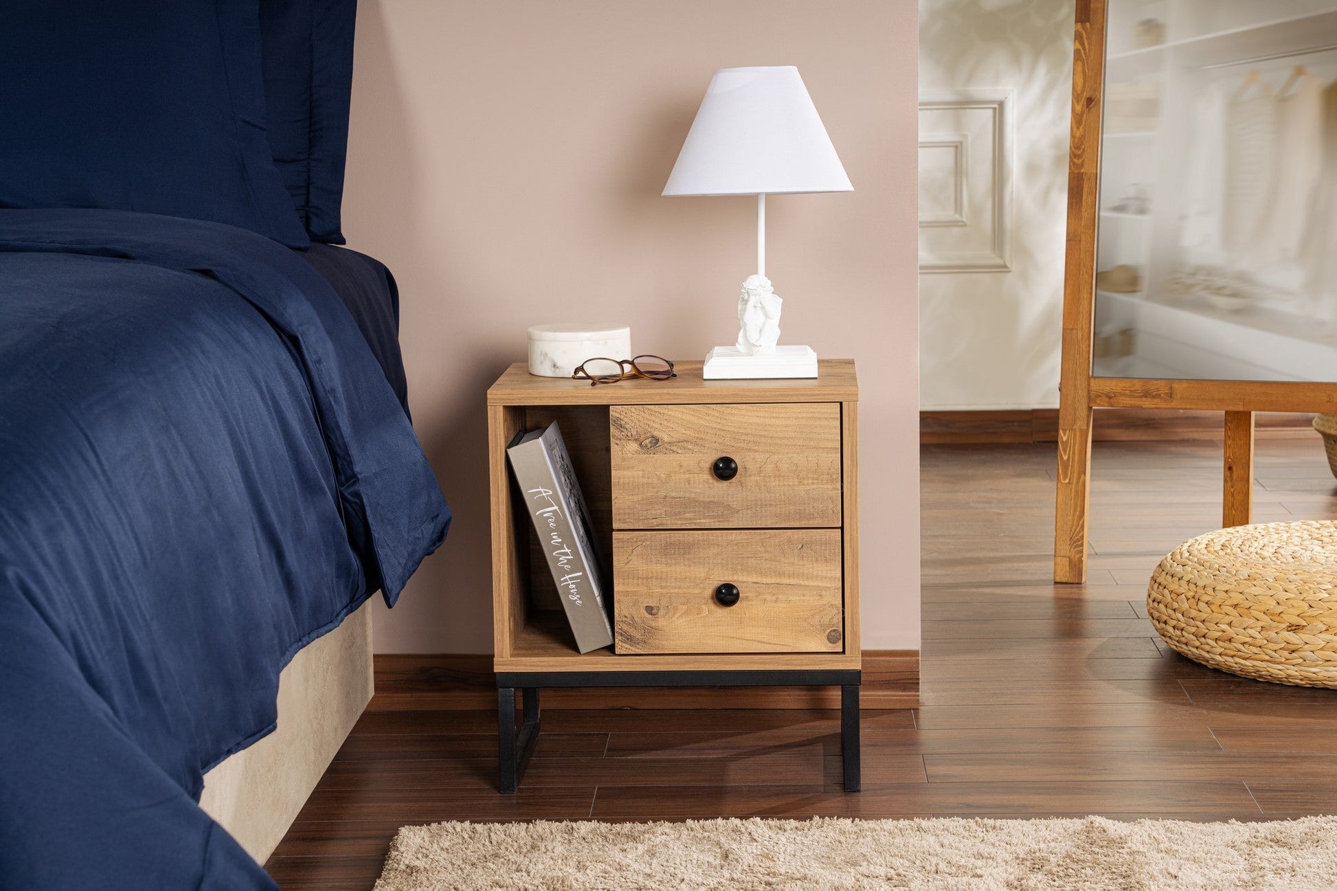 Noćni ormarić Glimmer - Atlantic Pine, Black | AG-vitahome.hr