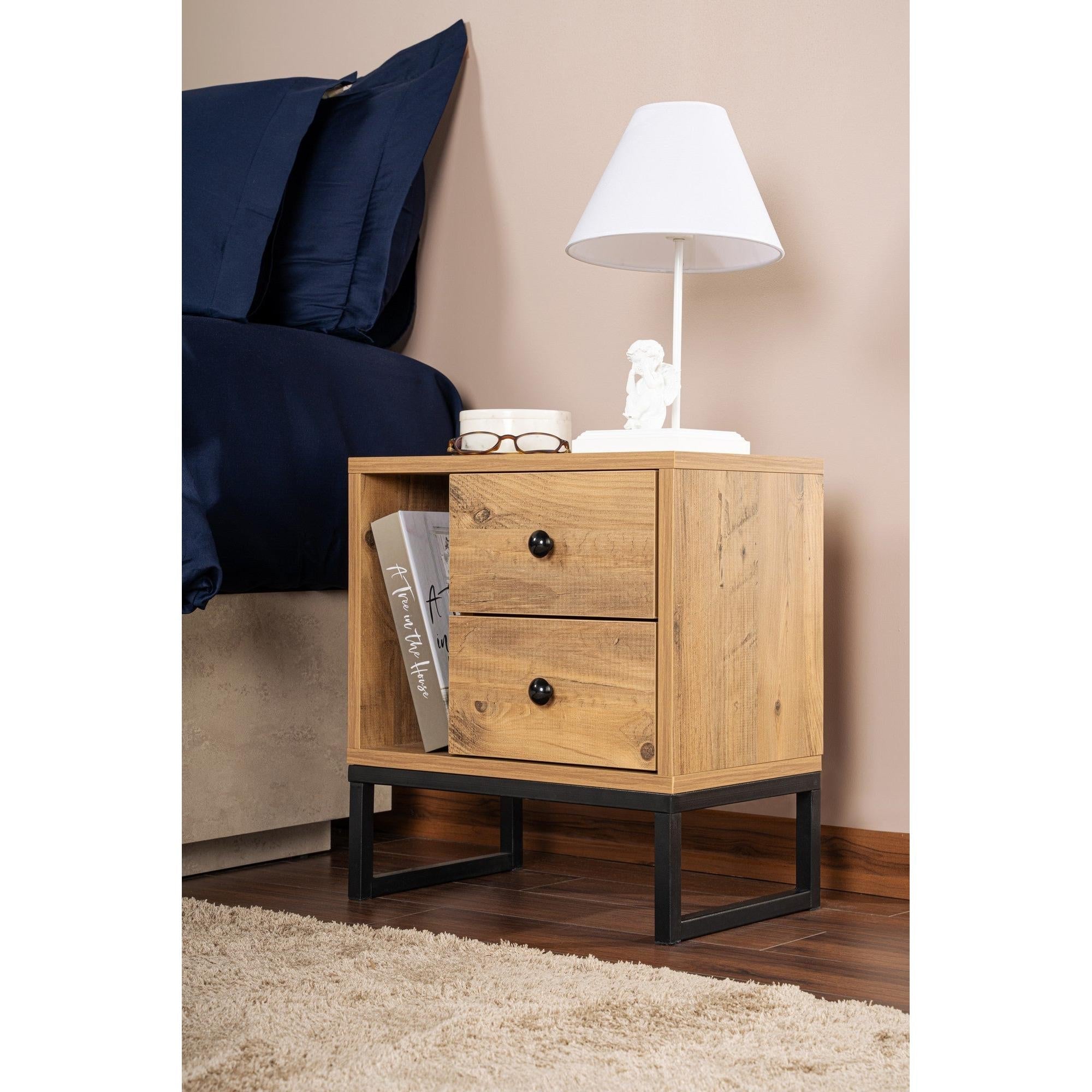 Noćni ormarić Glimmer - Atlantic Pine, Black | AG-vitahome.hr