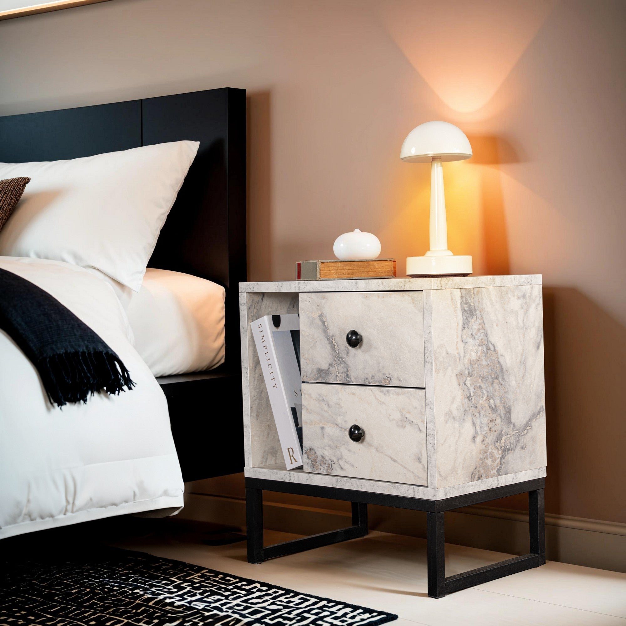 Noćni ormarić Glimmer - Fressia Marble, Black | AG-vitahome.hr