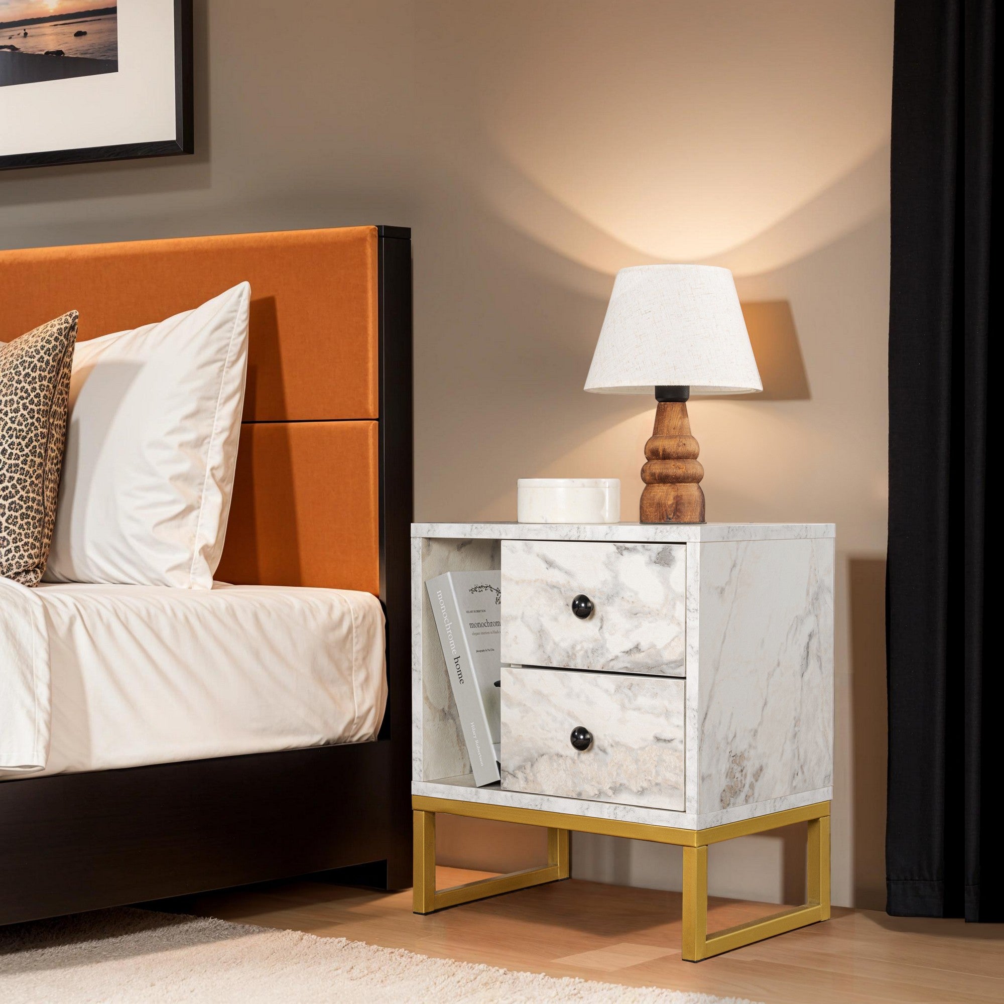 Noćni ormarić Glimmer - Fressia Marble, Gold | AG-vitahome.hr