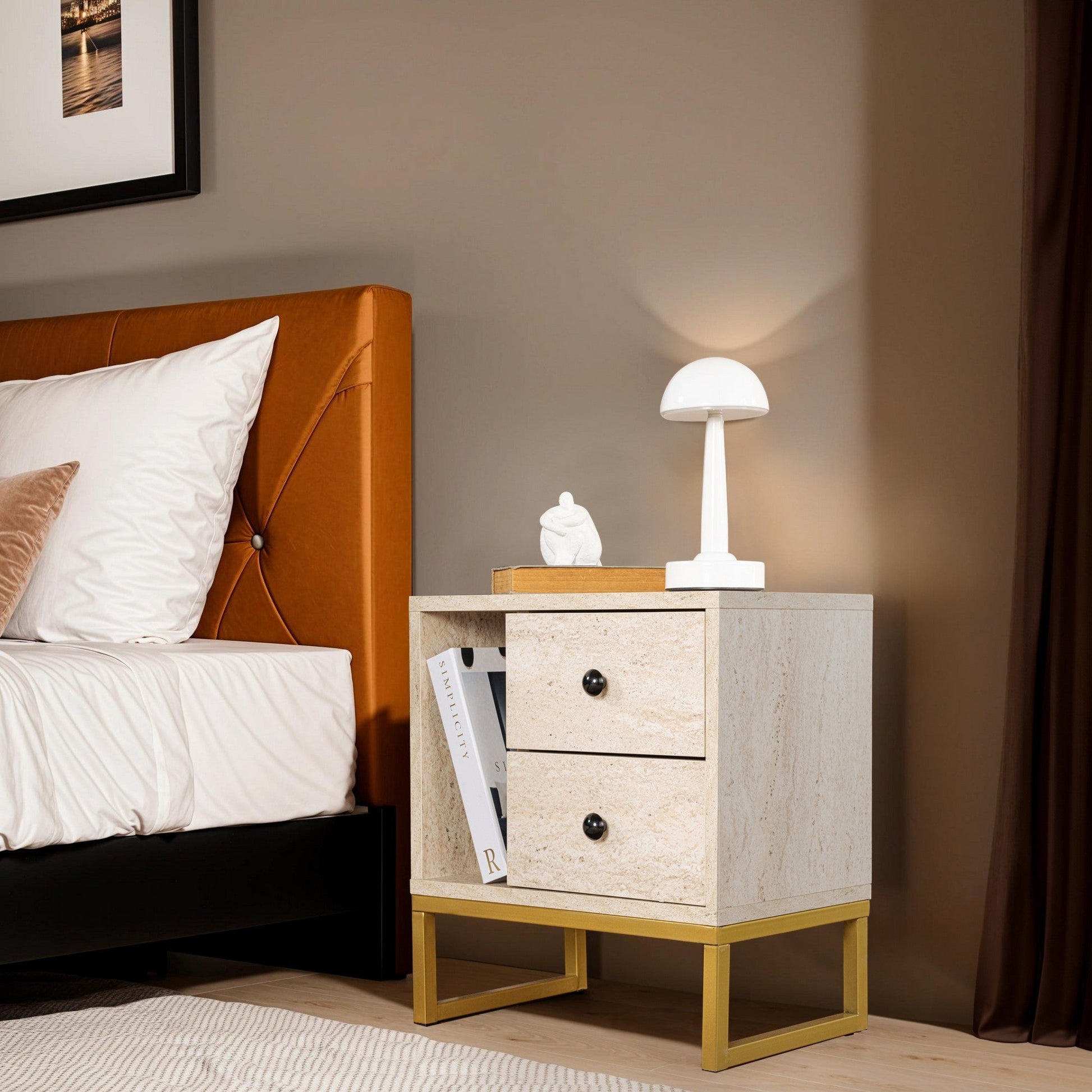 Noćni ormarić Glimmer - Travertine, Gold | AG-vitahome.hr